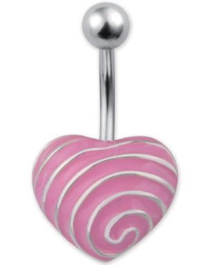 Heart With Silver Stripes Navelpiercing - Rosa