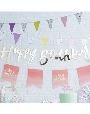 1,5 Meter Happy Birthday Folierad Guldfärgad Banderoll - Plocka och Mixa