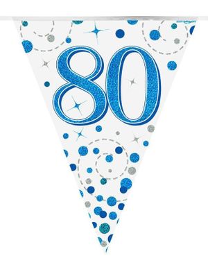 80-års Firande Vit och Blå Banner med 11 Flaggor - 3,9 Meter
