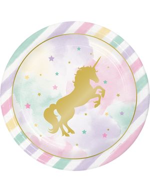 8 stk Papptallrikar 23 cm - Golden Unicorn