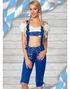 Långa Kungsblå Lederhosen till Dam med Fickor och Broderi