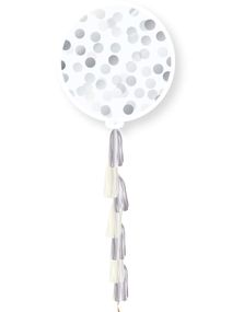 1 stk 91 cm - Ballong med Silverfärgad Konfetti och Ballongsvans 