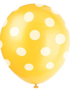 6 st Gula Ballonger med Vita Polka Dots 30 cm
