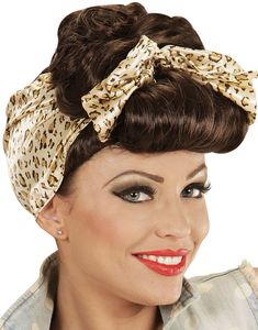 Brun Rockabilly Pin Up Peruk med Sjalett