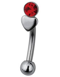 Red Stone with Heart Ögonbrynspiercing - 1.2 x 8 mm