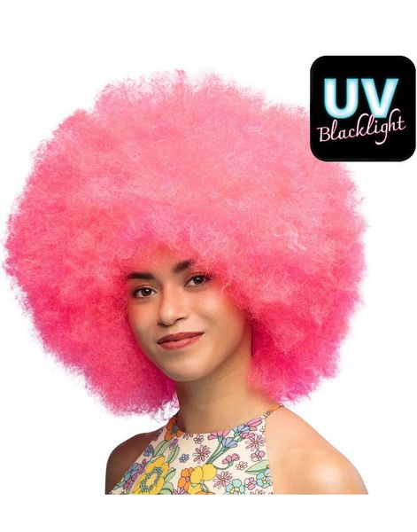 Stor Bustete UV Neonrosa Klovne-/Afroparykk