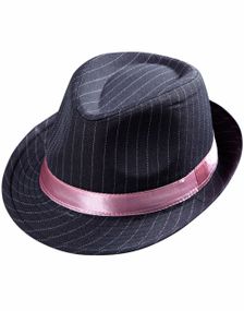 Svart Fedora med Rosa Band och Ränder