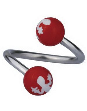 Ögonbrynspiercing med Salamander - Röd/Vit - 1.2 x 10 mm