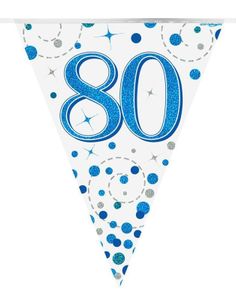 80-års Firande Vit och Blå Banner med 11 Flaggor - 3,9 Meter