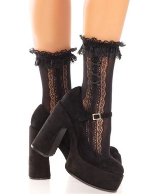 Ankelsokker med Hjerter, Rysjekant og Mini-Sløyfer – Svart