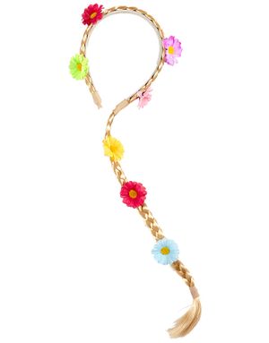Diadem med Lång Blond Fläta och Blommor