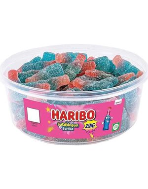 75 stk Haribo Bubblegum Sour Bottles - Boks med Sure Godteriflasker 638 gram
