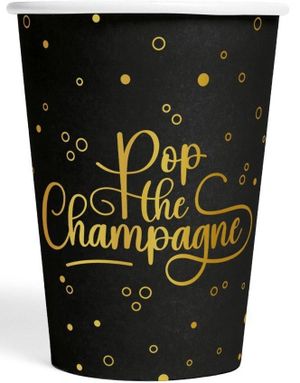 8 stk Pop the Champagne - Svarte Pappkopper 210 ml