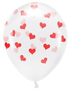 6 stk 33 cm Klare Ballonger med Røde Hjerter - ECO Ballonger