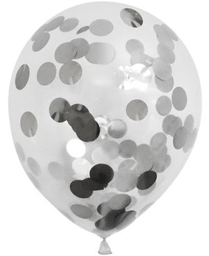 6 stk Klara Ballonger med Silverfärgad Konfetti 30 cm