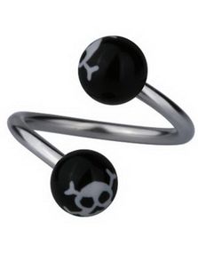 Ögonbrynspiercing med Dödskalle - Svart/Vit - 1.2 x 10 mm