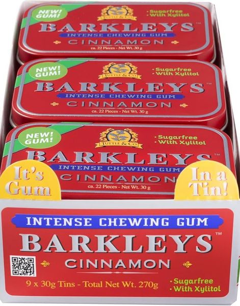 9 St Barkleys Sugarfree Cinnamon Intense Chewing Gum - Hel Låda 270 Gram