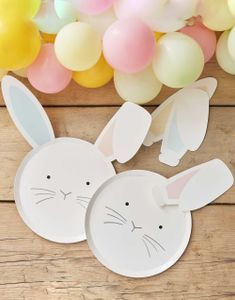 8 stk Papptallerkener med Kaninansikt og Kaninører - Eggciting Easter