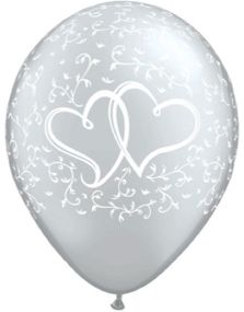 25 stk Sølvfarget Hjerte Ballonger 28 cm
