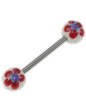 Flower Red and White - Handmålad Tungpiercing