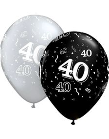 40 År - 25 stk Ballonger i Svart og Sølv 28 cm