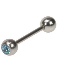 Fin Tungpiercing med Ljusblå Sten