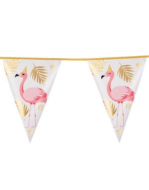 Banner med Vimplar och Folierat Guldmotiv 4 meter - Flamingo Gold