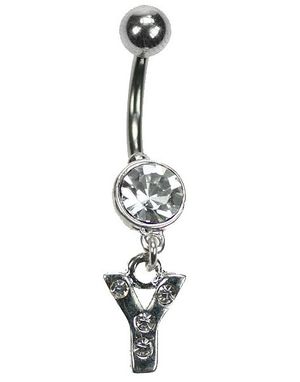 Navelpiercing med Bokstaven Y & Vita Stenar