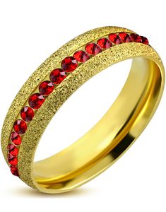 6 mm Guldfärgad Glittrande Stålring Infattad med Röda CZ Stenar