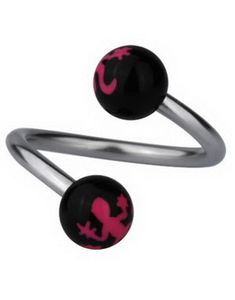 Ögonbrynspiercing med Salamander - Svart/Rosa - 1.2 x 10 mm