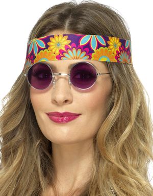 Runda Lennon/Hippieglasögon med Lila Glas