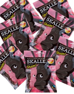 12 Påsar Skalle i Skum med Hallon och Lakritssmak - Hel Låda