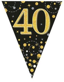 40-års Feiring Svart og Gull Holografisk Banner - 3,9 Meter
