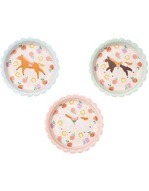 6 stk Papptallerkener med Hester 18 cm - Flowers & Horses Party
