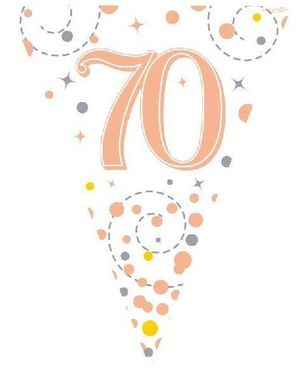 70-års Feiring Hvit og Rosegullfarget Banner med 11 Flagg - 3,9 Meter