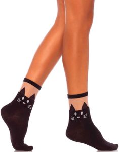 Söta Svarta Ankelsockor med Katt