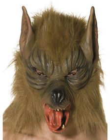 Heltäckande Varg Latexmask med Brun Fuskpäls