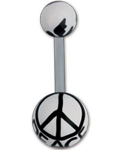 Navelpiercing i Vitt och Svart med Peace Tecken