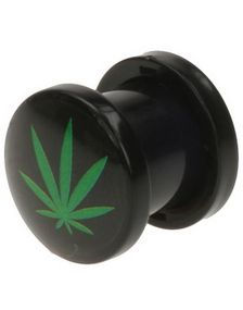 Svart Piercing Plugg med Grön Weed-planta