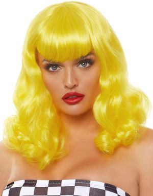 Retro Krøllete Bob Parykk med Pannelugg – Gul