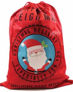 Express Sleigh Mail - Extra Stor Röd Julsäck med Julmotiv i Plysch 100x70 cm