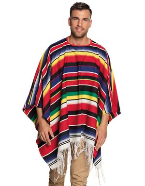 Färgglad Mexikanar Poncho med Fransar