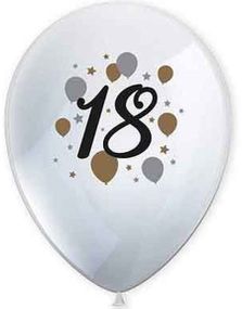 18 år - 6 Stk Hvite Jubileum Ballonger 27,5 cm