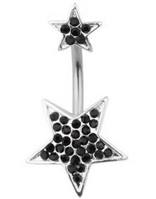 Navelpiercing med Två Stjärnor Dekorerade med Svarta Stenar