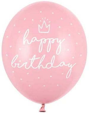 6 stk Pastel Rosa Bursdagsballonger - Happy Birthday 30 cm