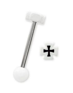 Riddarkors i Vit & Svart - Tungpiercing