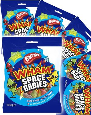 12 st Barratt Wham Space Babies - Jättesurt Skumgodis Med Fruktsmaker - Hela Lådan 1,2 kg