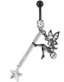 Tinkerbell Navelpiercing med Stenar - Svart/Vit
