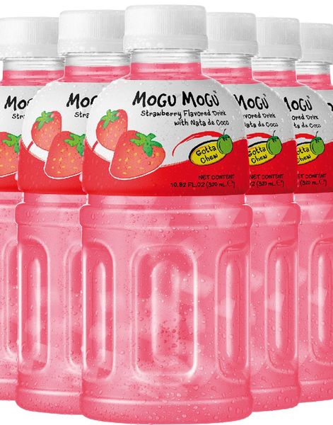 6 stk Mogu Mogu Nata De Coco Strawberry - Jordbærjuice med Kokosgelebiter 320 ml - Hel Eske (Japan Import)