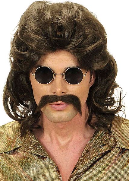70-Tals Brun Peruk och Mustasch